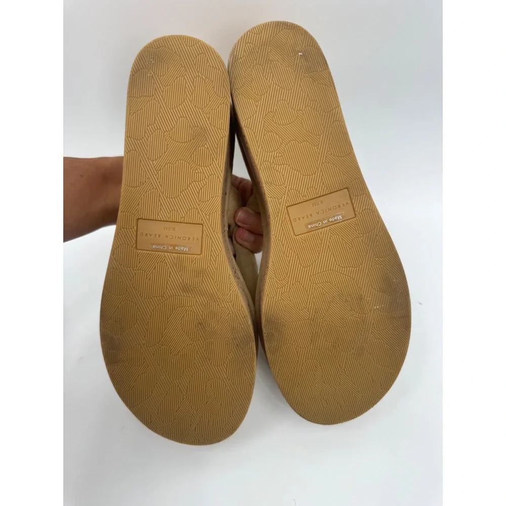 Veronica Beard Platform Sandal Women 9.5 Tan Cork Wedge Suede Thong